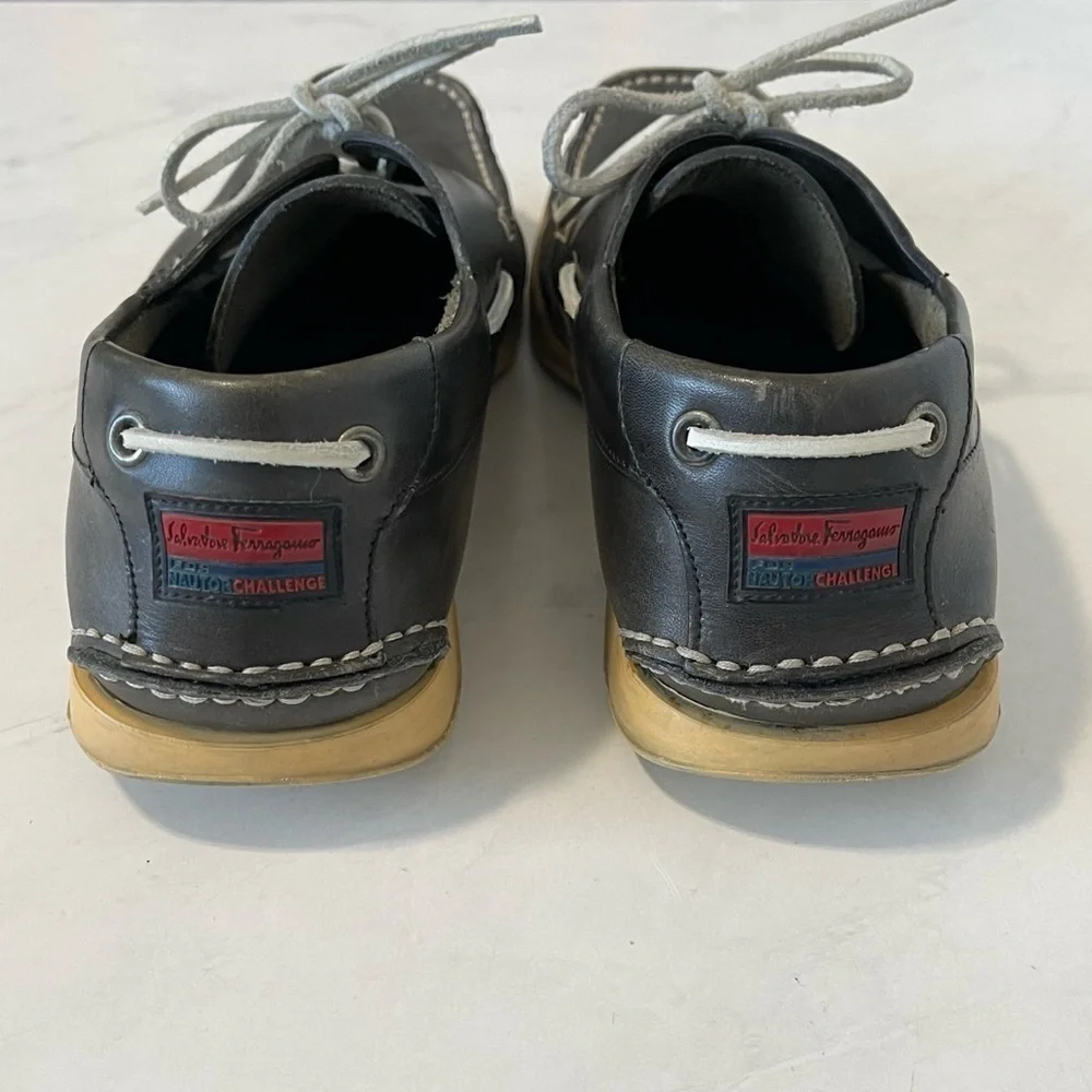 Salvatore Ferragamo For Nautor Challenge Navy Blue Leather Boat Shoes Size 8.5 D